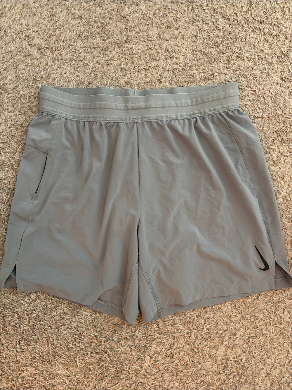 Nike Yoga Light Gray Athletic Shorts with Black Swoosh